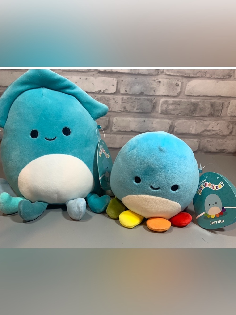 Squishmallows Teal Squid and Blue Octopus  with Rainbow Tentacles